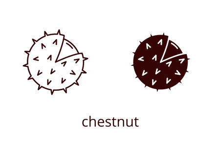 Chestnut icon, line editable stroke and silhouetteのイラスト素材
