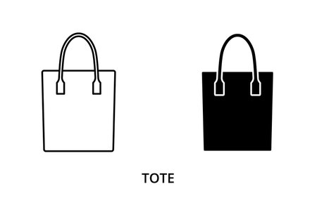 Tote bag icon, line editable stroke and silhouetteのイラスト素材