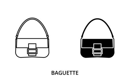 Baguette bag icon, line editable stroke and silhouetteのイラスト素材