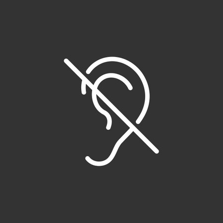 No hearing vector icon. Ear off, stop listening symbol, deaf sign. Line style, editable strokeのイラスト素材