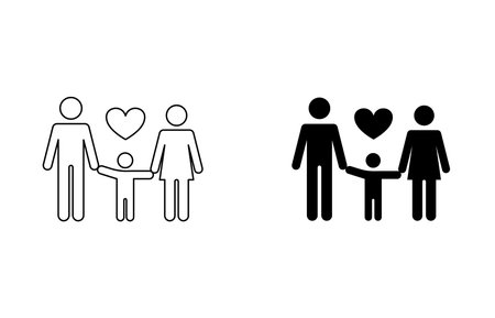 Vector illustration of family icon. Loving parents and children linear sign editable strokeのイラスト素材