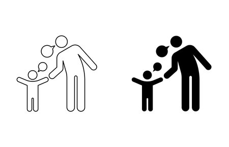 Vector illustration of adult talking to kid icon. Raising children linear sign editable strokeのイラスト素材