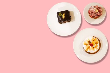 Top view of dessert food photography, a recipe concept for menu in restaurant. With empty copy space for textの写真素材