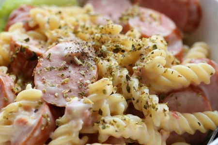 pasta with suasagesの写真素材