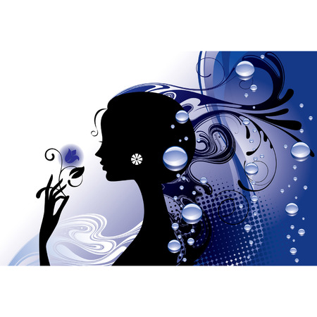 Vector girl's silhouette in blueのイラスト素材