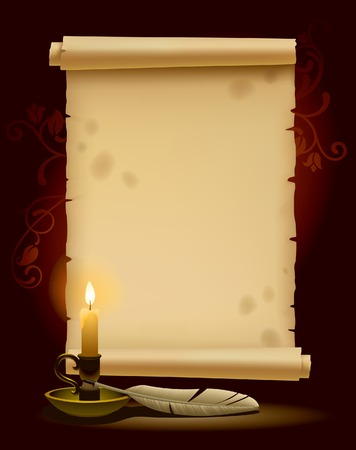 Banner in the form of old parchment with a lightのイラスト素材