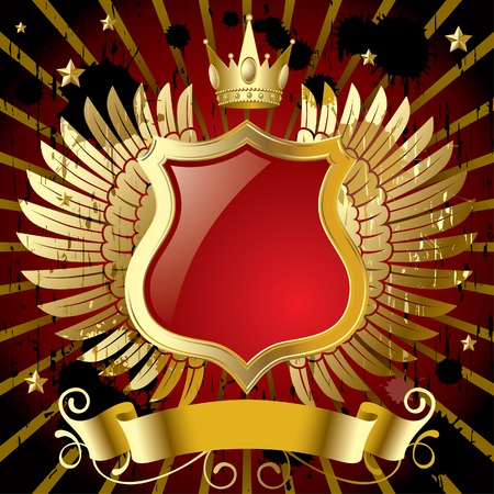 Vector red banner with gold wingsのイラスト素材