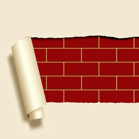 Vector image of ripped paper on a brickwallのイラスト素材