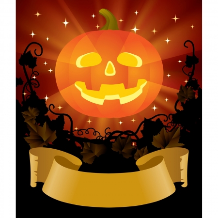 Vector halloween placard with an illuminated pumpkinのイラスト素材