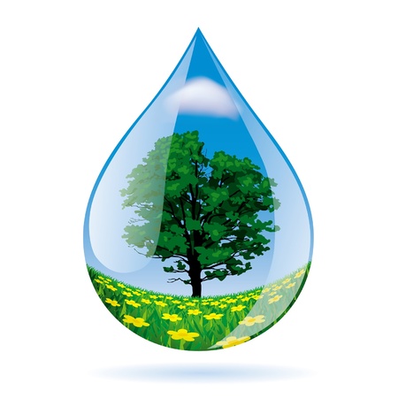 Vector image of a water drop with a landscapeのイラスト素材