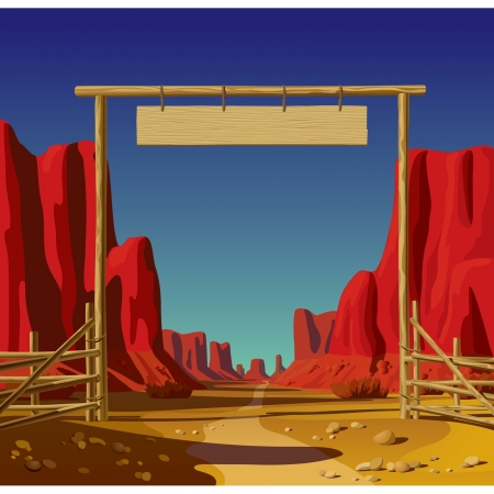 Vector illustration of a farm gate in the Wild Westのイラスト素材