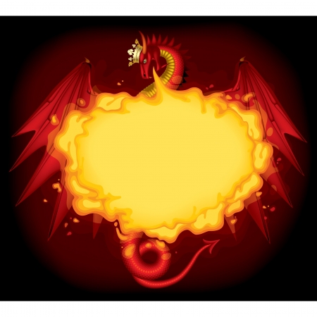 Vector image of red dragon breathing fire with a gold crown on the black backgroundのイラスト素材
