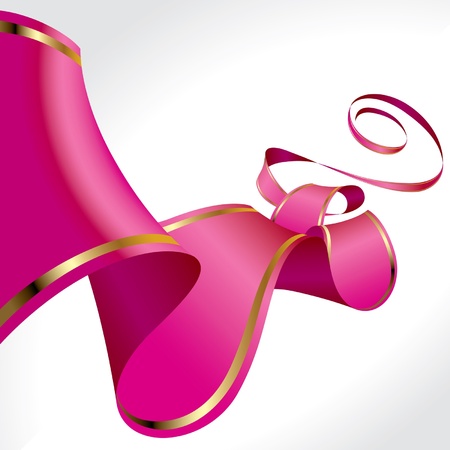 Vector Christmas, New Year's & Valentine greeting background with a curled pink ribbon in perspective のイラスト素材