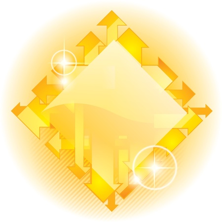 Vector yellow background in the form of a rhomb with arrows and light effectのイラスト素材
