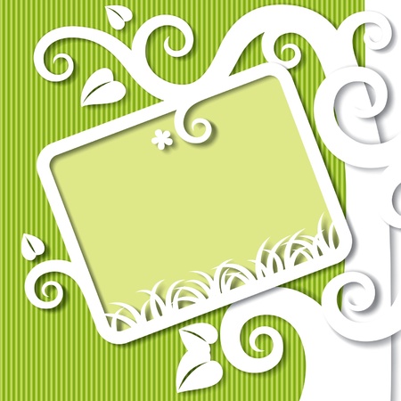 Vector image of the tree shaped cut paper white and green background with a frameのイラスト素材