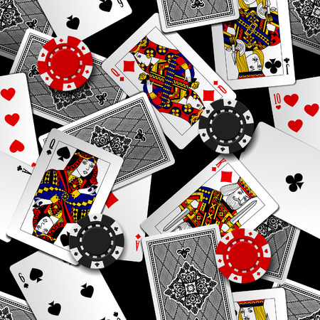 Playing cards and casino chips seamless pattern background. Vector illustrationのイラスト素材