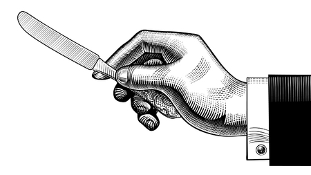Hand with a table-knife. Vintage stylized drawing. Vector illustrationのイラスト素材