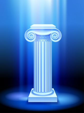 Ancient column in blue light. Presentation sign design. Vector illustrationのイラスト素材