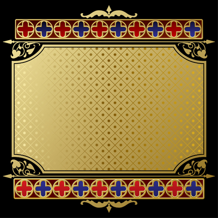Retro label and banner with gold wintage ornament on black. Vector illustrationのイラスト素材