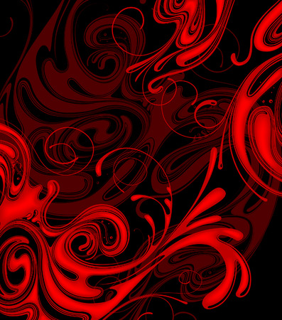 Abstract red fire swirls on black background. Vector illustrationのイラスト素材