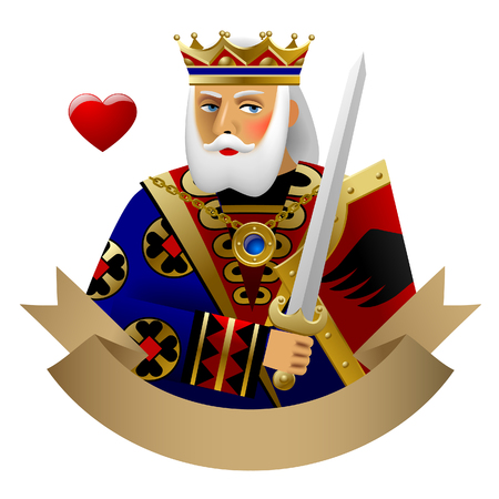 Playing cards King of heart with banner isolated on white. Vector illustrationのイラスト素材