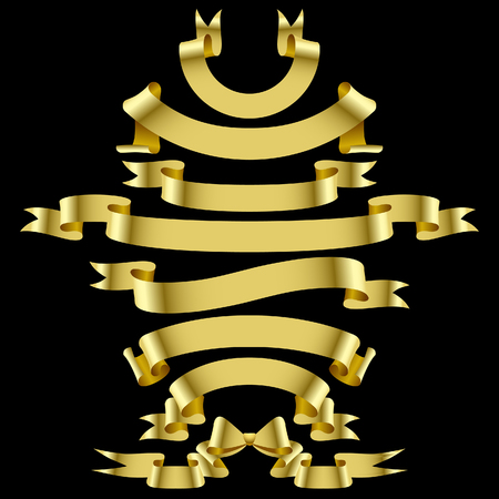 Set of gold ribbons icolated on black. Vector illustrationのイラスト素材