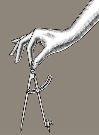 Woman's hand with a compass for drawing. Vintage stylized design concept vector illustration.のイラスト素材