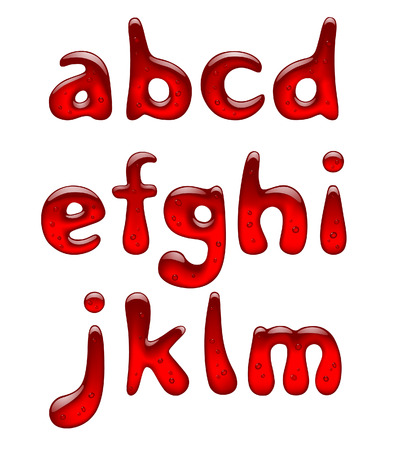Set of red gel and caramel alphabet small letters isolated on white. Vector illustrationのイラスト素材