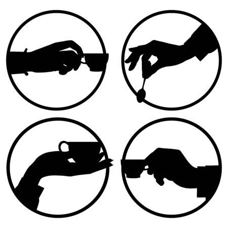 Coffee logo. Silhouettes of hands held in a circle a cup of coffeeのイラスト素材