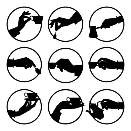 Silhouettes of hands held in a circle a cup of coffeeのイラスト素材
