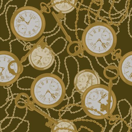Vintage collection of seamless pattern with old clock.のイラスト素材