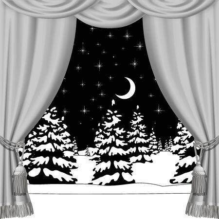 Christmas and New Year curtainのイラスト素材