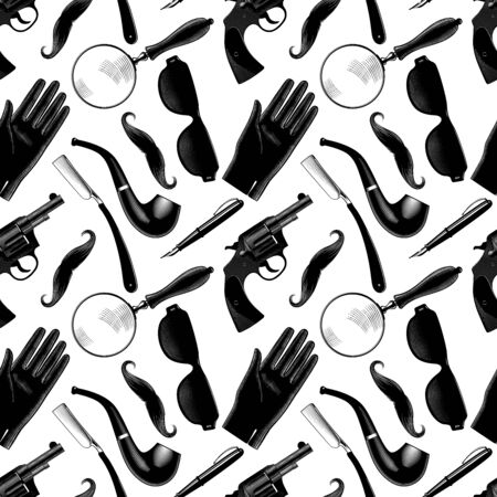 Set of mens accessories on a white background. Seamless pattern.のイラスト素材