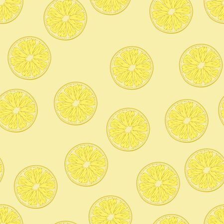 Lemons. Fruit pattern of yellow citrus on a yellow background. Vector illustrationのイラスト素材