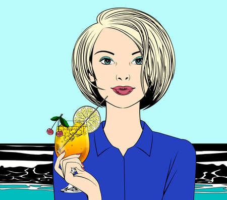A girl with a cocktail.のイラスト素材