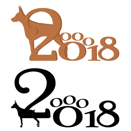 Happy New Year 2018 with Text on black and brown dog pattern vectorのイラスト素材