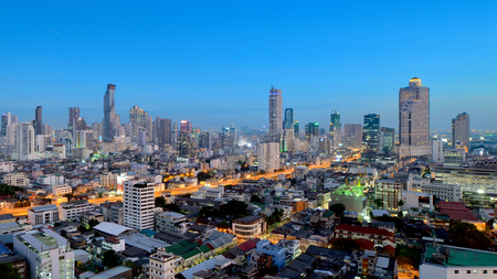 BANGKOK, THAILAND - JAN 18: Silom skyline in evening on MAY 18, 2016 in Bangkok. Silom is one of the most important business district of Thailand, located in the most center area of Bangkok.のeditorial素材