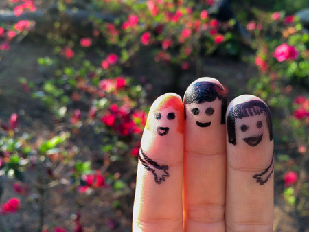 three smiling fingers to be best friends on spring time. 2.の写真素材