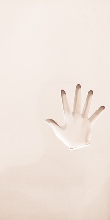 White Palm hand print on an office doorの写真素材