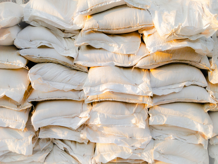 White cement sacks for used for construction of a buildingの写真素材