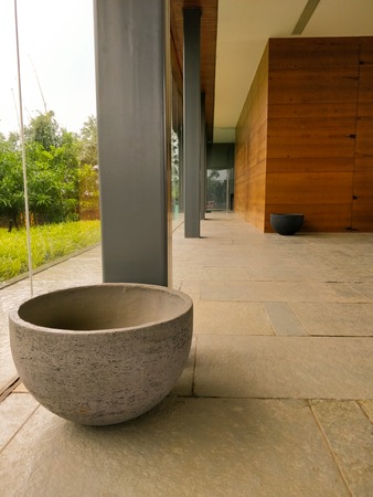 cement pot kept in a lobbyの写真素材