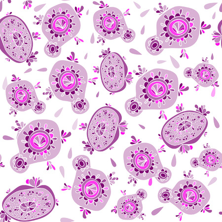 pink purple white floral bright seamless patternのイラスト素材