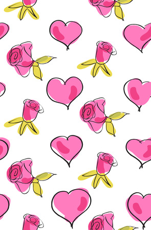 Seamless pattern with pink roses and leafsのイラスト素材