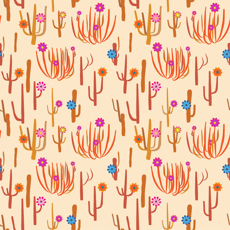 Seamless pattern with cactuses and flowersのイラスト素材