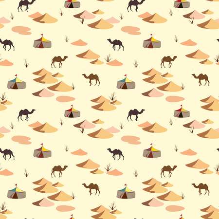 Seamless pattern with camels and dunes on the desertのイラスト素材
