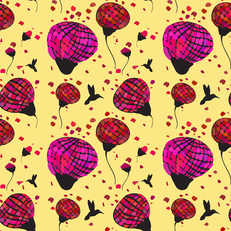 Yellow pattern with bird and petalのイラスト素材