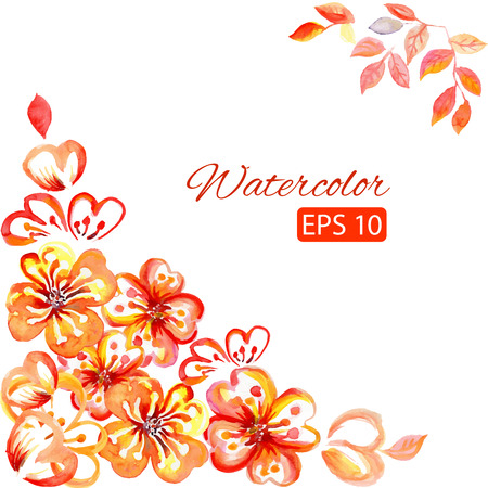 Watercolor card with decorative orange flowers and copy spaceのイラスト素材