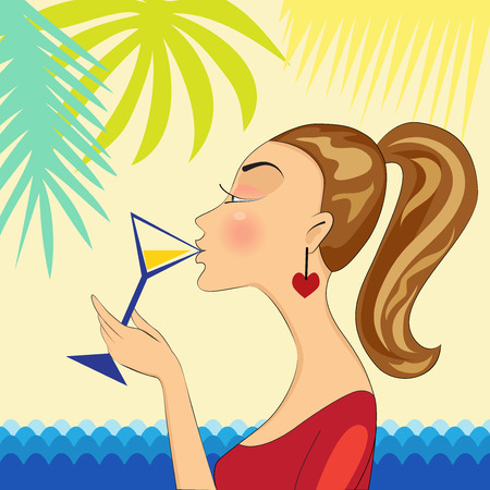 Woman drinking cocktailのイラスト素材