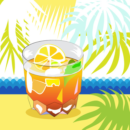 Glass with cocktail and palm leafsのイラスト素材