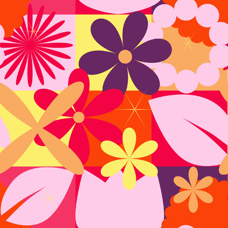 Pattern with squares and flowersのイラスト素材